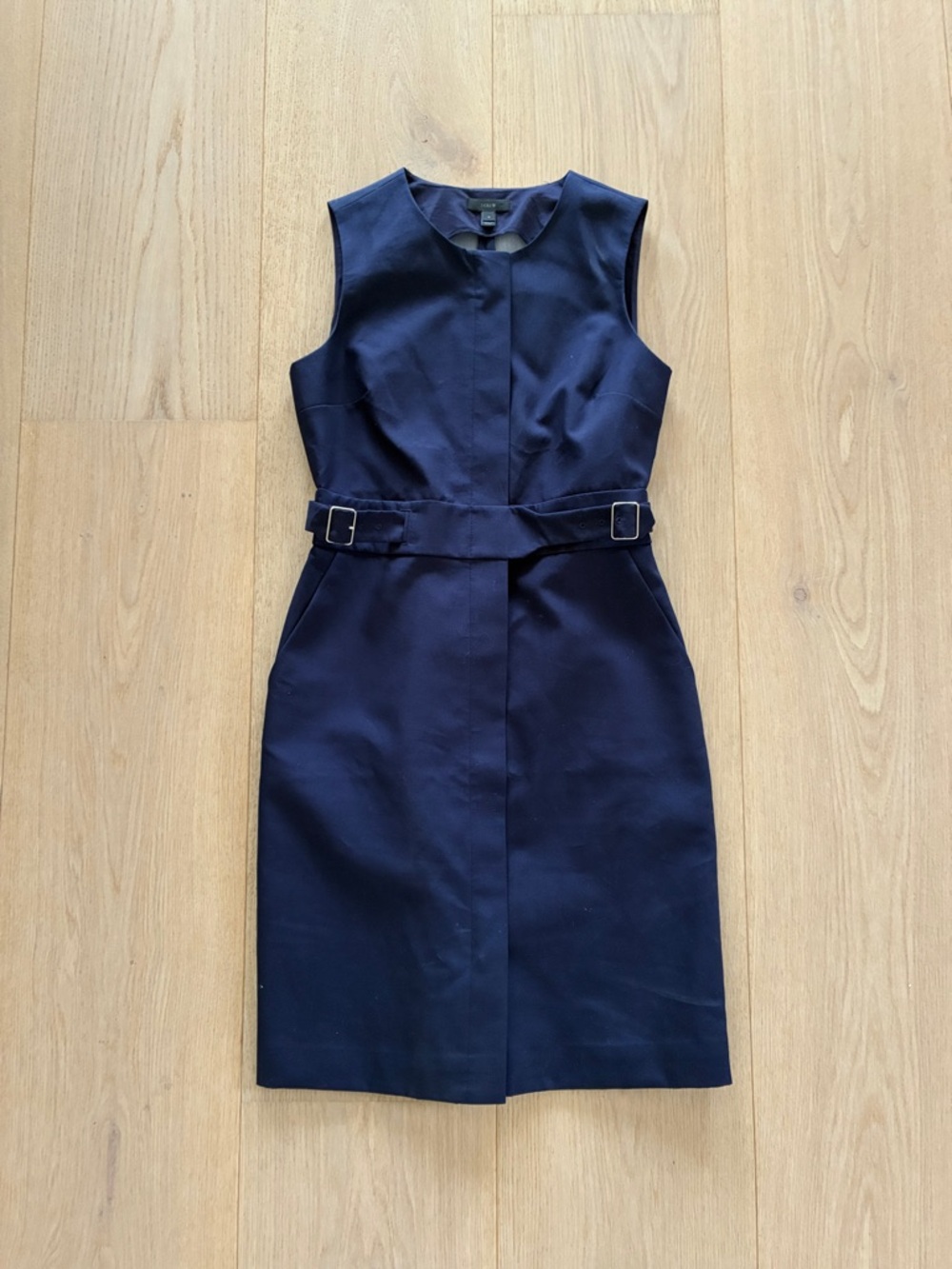 J. Crew Navy Sleeveless Belted Midi Dress